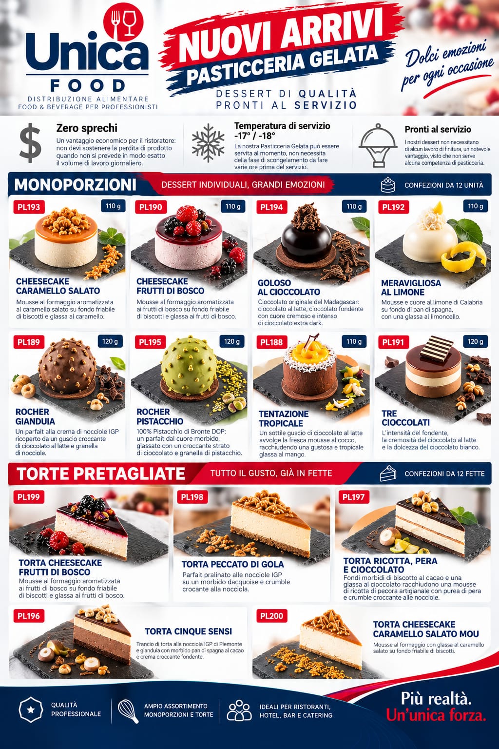 Nuovi arrivi UNICA FOOD pasticceria gelata - monoporzioni e torte pretagliate per professionisti